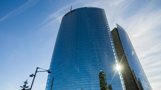 Unicredit tower, Gae Aulenti square, Milan, Italy. View of the Unicredit tower, the tallest skyscraper in Italy