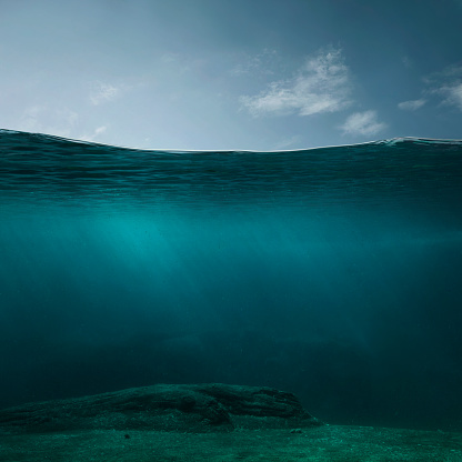 Empty underwater background with copy space