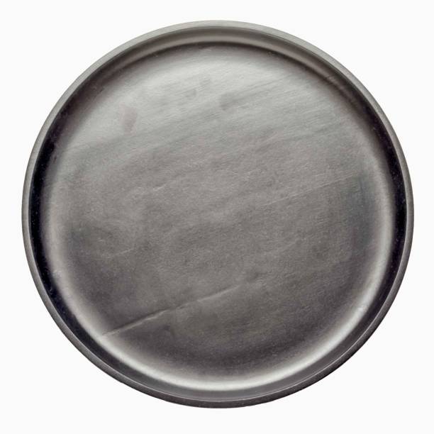 istock empty black wooden circle tray isolated on white background, top view. 861221458