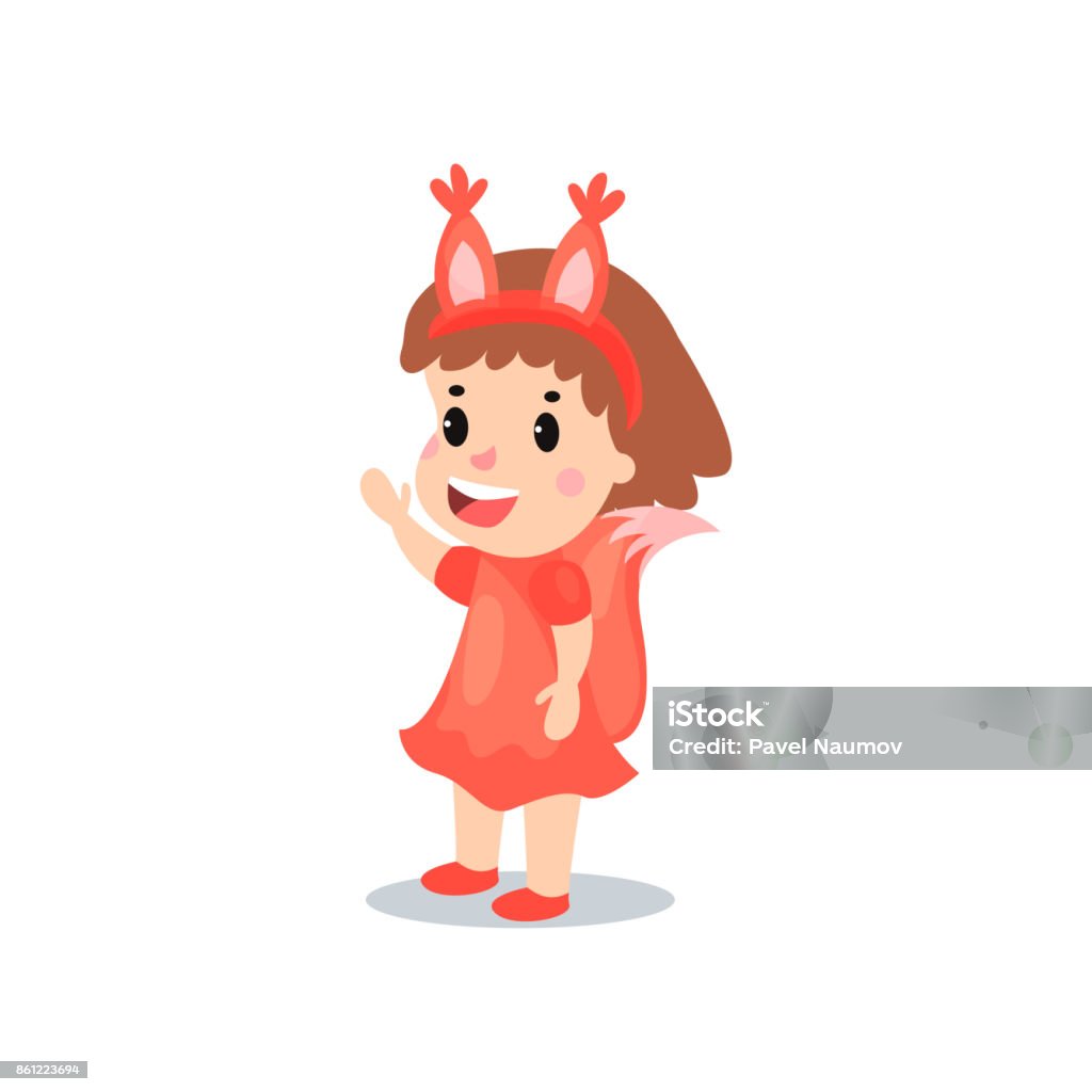 Sweet Happy Little Girl In The Costume Of Squirrel Kid In Festive Fancy  Dress Cartoon Vector Illustration Stock Illustration - Download Image Now -  iStock