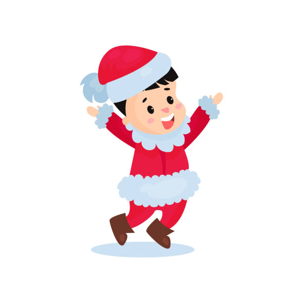 Happy Little Boy In The Costume Of Santa Claus Kid In Festive Fancy Dress  Cartoon Vector Illustration Stock Illustration - Download Image Now - iStock
