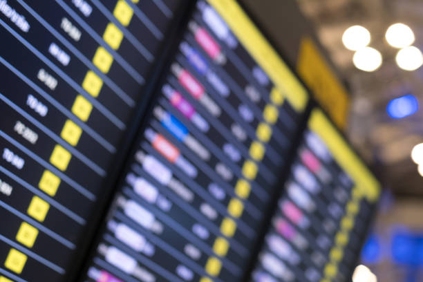 istock Blur Flights information board in airport terminal 861230452