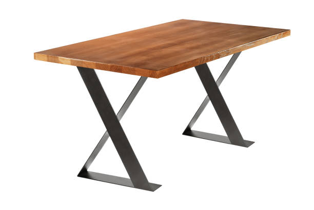 A wooden or stone table on a white background A wooden or stone table on a white background on iron legs table leg stock pictures, royalty-free photos & images
