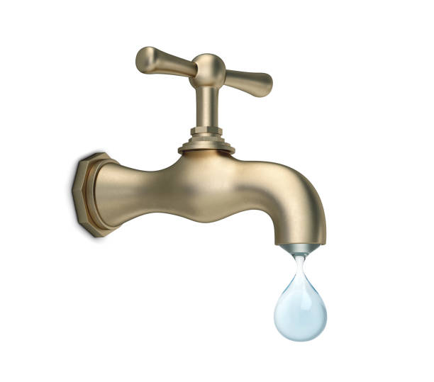 istock Brass water tap with big drop of water 861234486