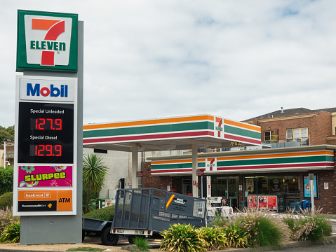 Melbourne, Australia - February 14, 2017: 7 Eleven operates a network of petrol stations and convenience stores in Australian, including this business in Hawthorn.
