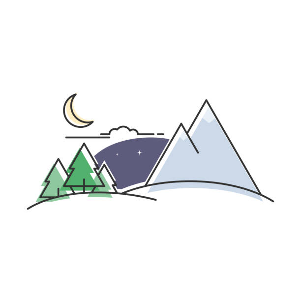ilustrações de stock, clip art, desenhos animados e ícones de mountain linear landscape - mountain mountain range snow cloudscape