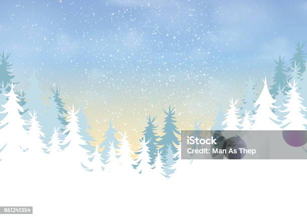 Pine Forest On Winter Season Landscape Background Stock Illustration - Download Image Now - Winter, Christmas, Abstract
