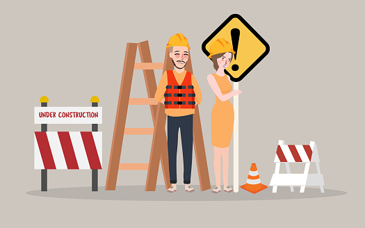 Under Construction Page Man Woman Worker On Construction Site Close Road  Stock Illustration - Download Image Now - iStock