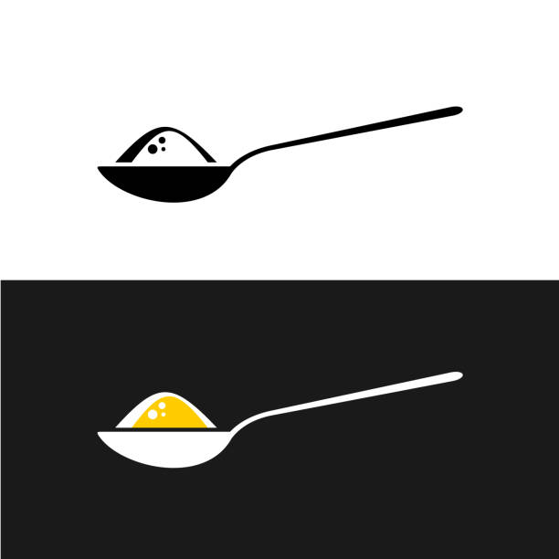 ilustrações de stock, clip art, desenhos animados e ícones de spoon with content symbol. - sugar spoonful