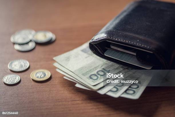 Walet With Polich Money Stock Photo - Download Image Now - Currency, Polish Zloty, Wallet