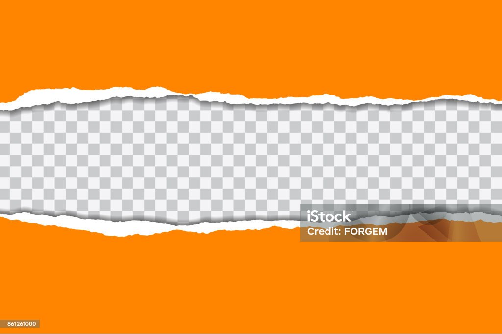 Ilustración vectorial de papel rasgada naranja con fondo transparente, aislado sobre fondo blanco conveniente para inserción de texto - arte vectorial de Papel cortado libre de derechos