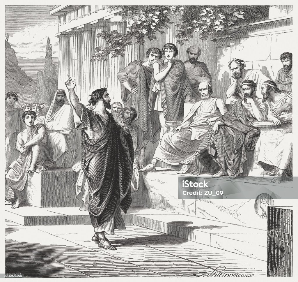 Paul preaches in Athens (Acts 17), wood engraving, published 1886 Paul preaches in Athens (Acts 17). Wood engraving, published in 1886. Paul the Apostle stock illustration