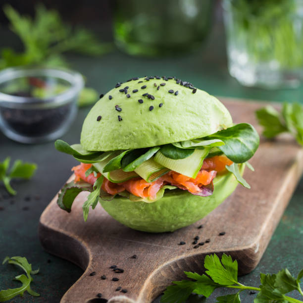 istock avocado burger with salted salmon and fresh vegetables. 861267772