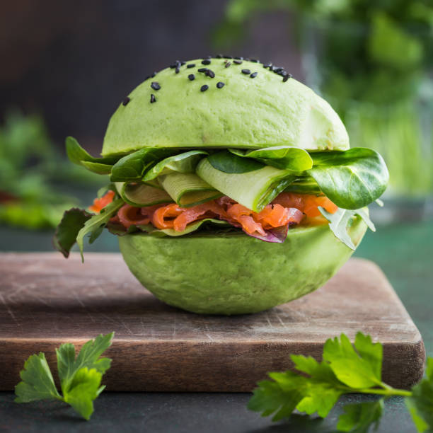 istock avocado burger with salted salmon and fresh vegetables. 861267932