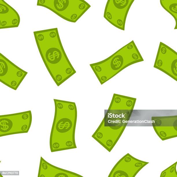 Money Flow Seamless Pattern Falling Dollars Background Cash Flying Rain Stock Illustration - Download Image Now