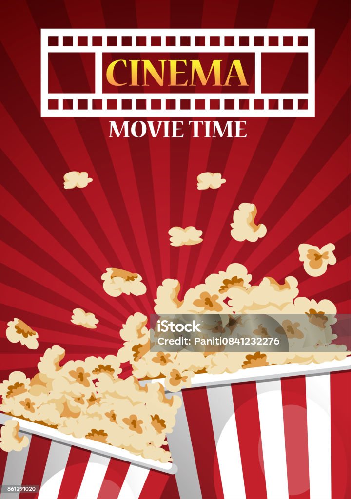 Movie cinema poster design. Vector template banner for show with popcorn Popcorn stock vector