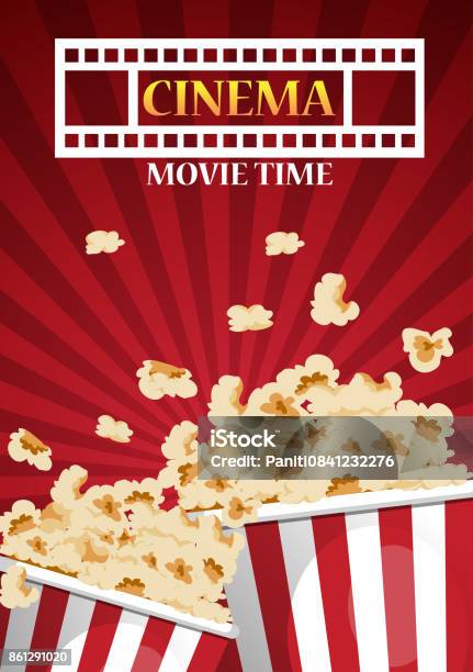 Movie Cinema Poster Design Vector Template Banner For Show With Popcorn Stock Illustration - Download Image Now