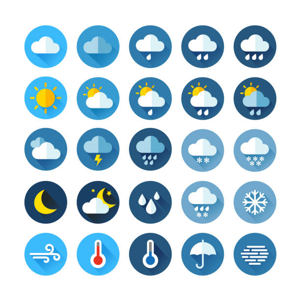 ilustrações, clipart, desenhos animados e ícones de ícones de meteorologia  - weather symbol sun meteorology