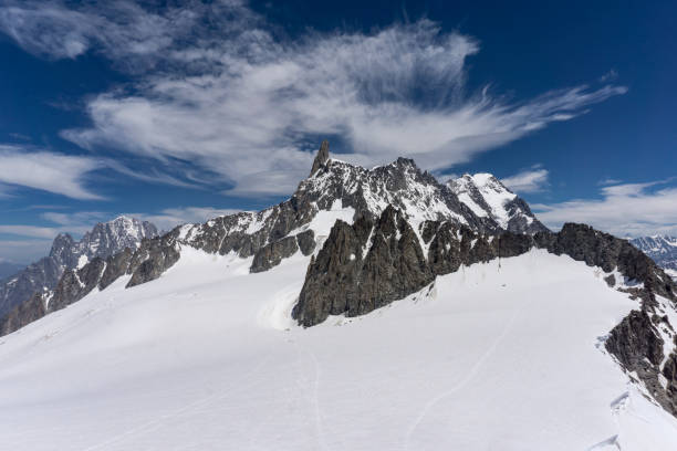 View of the summit of Dente del Gigante in the Mont Blanc massif. View of the summit of Dente del Gigante in the Mont Blanc massif. dent du geant stock pictures, royalty-free photos & images