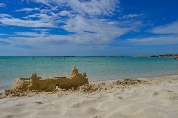 View From the sandy beach of Elafonisi stock photo