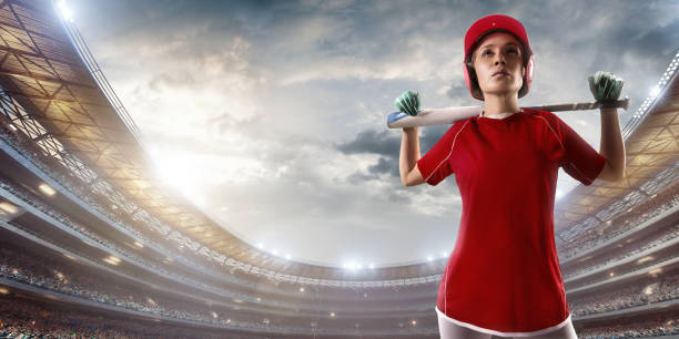 istock Softball female player on a professional arena 861307692