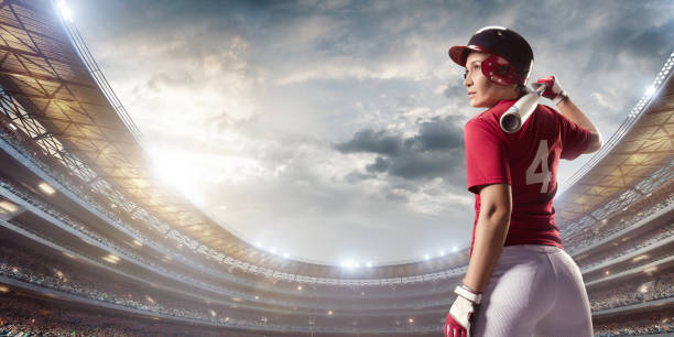 istock Softball female player on a professional arena 861307748
