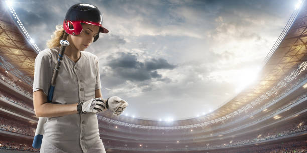 istock Softball female player on a professional arena 861307772