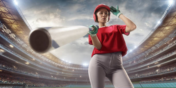 istock Softball female player on a professional arena 861307780
