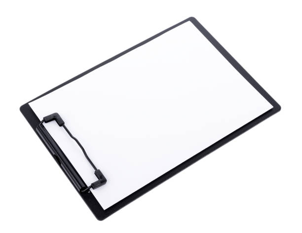 istock Blank paper on black clipboard with space on white background 861310820