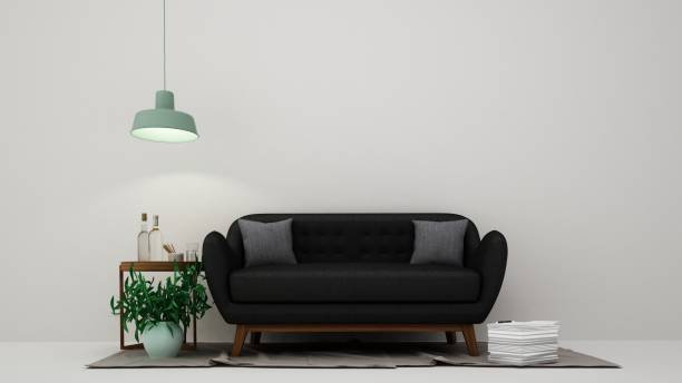 istock Interior minimal relax space furniture 3d rendering and background white decoration dark color 861311366