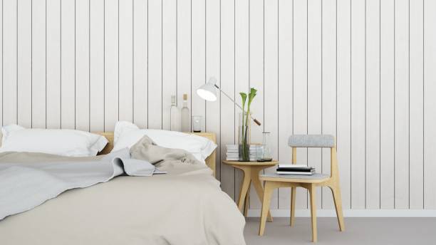 istock Interior bedroom space in condominium and wall wood decoration - 3D Rendering 861313812