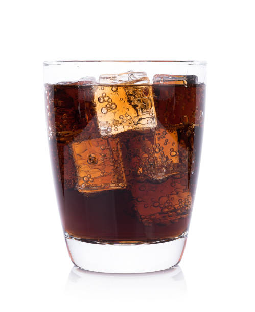 istock Cola in glass with ice cubes on white background 861315090