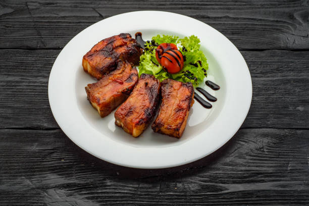 istock Grilled Fish Fillet over dark wooden background 861318424