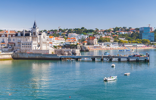 Seaside cityscape of Cascais in summer day. Cascais municipality, Portugal