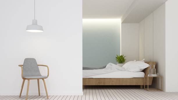 istock The 3D rendering Bedroom space interior minimal and wall decoration empty in hotel 861322584