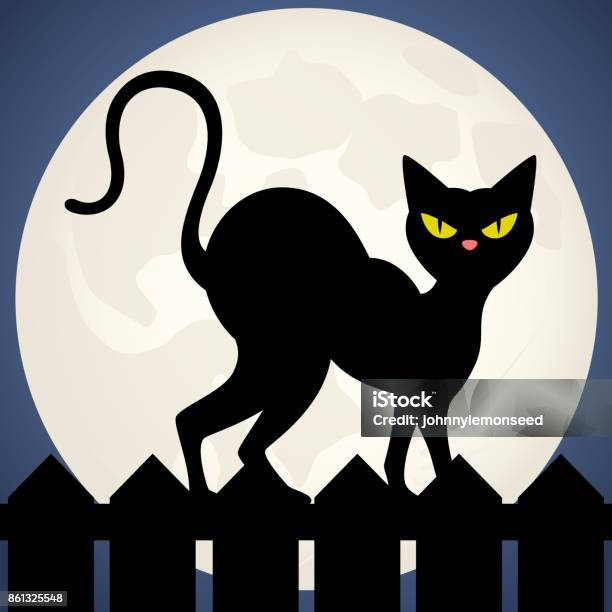 Black Cat Silhouette Stock Illustration - Download Image Now - Domestic Cat, Fence, Animal