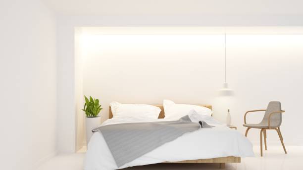 istock Bedroom space interior minimal and wall decoration empty in apartment- 3D rendering 861325928
