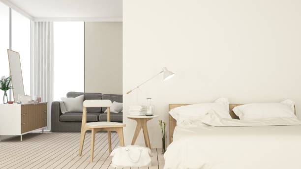 istock Bedroom space interior minimal and wall decoration empty in apartment- 3D rendering 861326074