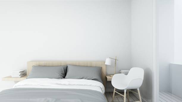 istock Bedroom space interior minimal and wall decoration empty in apartment- 3D rendering 861326128