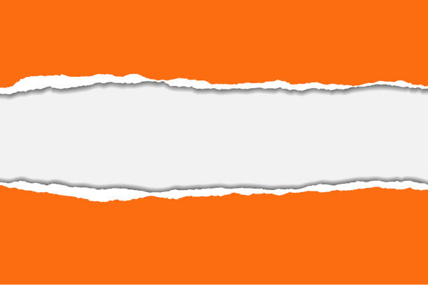 ilustraciones, imágenes clip art, dibujos animados e iconos de stock de ilustración vectorial de papel rasgada naranja con fondo azul aislado en fondo blanco conveniente para inserción de texto - torn paper