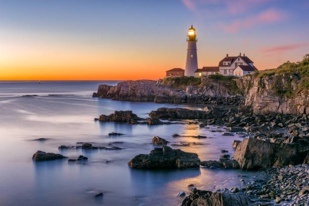 Portland Head Light Portland, Maine, USA at Portland Head Light. maine landscape new england sunset stock pictures, royalty-free photos & images