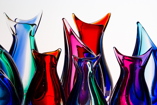 beautiful colorful murano glass handmade in venice, italy on the white background