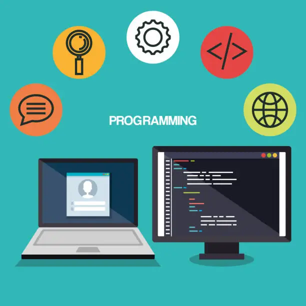 Vector illustration of programming languages set icons