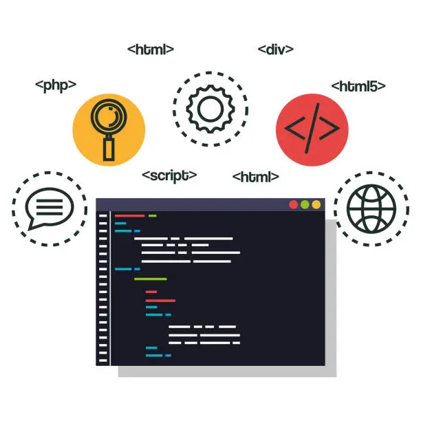 Vector illustration of programming languages set icons