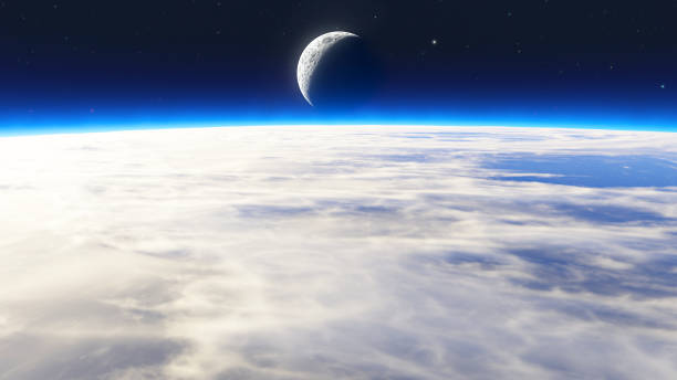 istock Earth sunrise with clouds, moon and stars 861364440