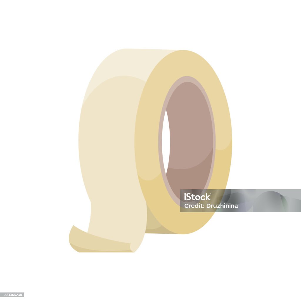 Repair tool illustration Roll of masking tape on white background, cartoon illustration of repair tool. Vector Adhesive Tape stock vector