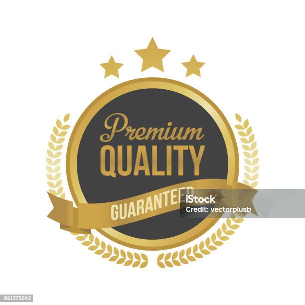 Vector Guaranteed Premium Quality Gold Sign Round Label Stock Illustration - Download Image Now
