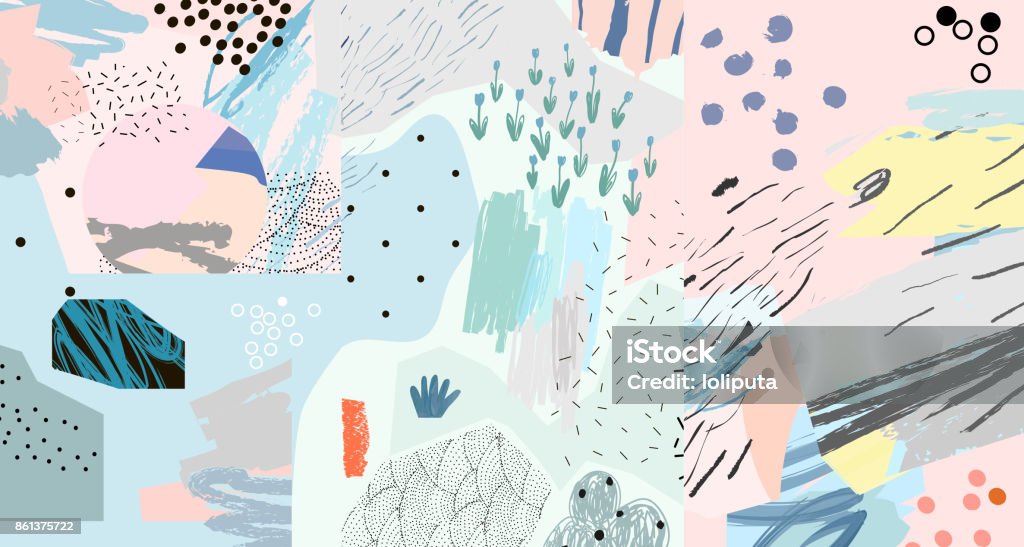 Creative art header with different shapes and textures. Collage. Modern trendy design. Vector Pattern stock vector