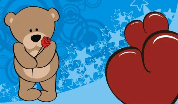 Vector illustration of valentine rose baby teddy bear background