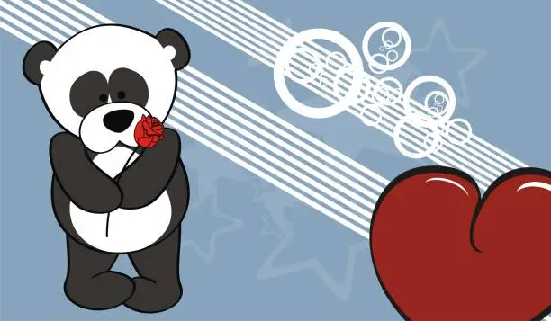 Vector illustration of valentine rose baby panda bear background